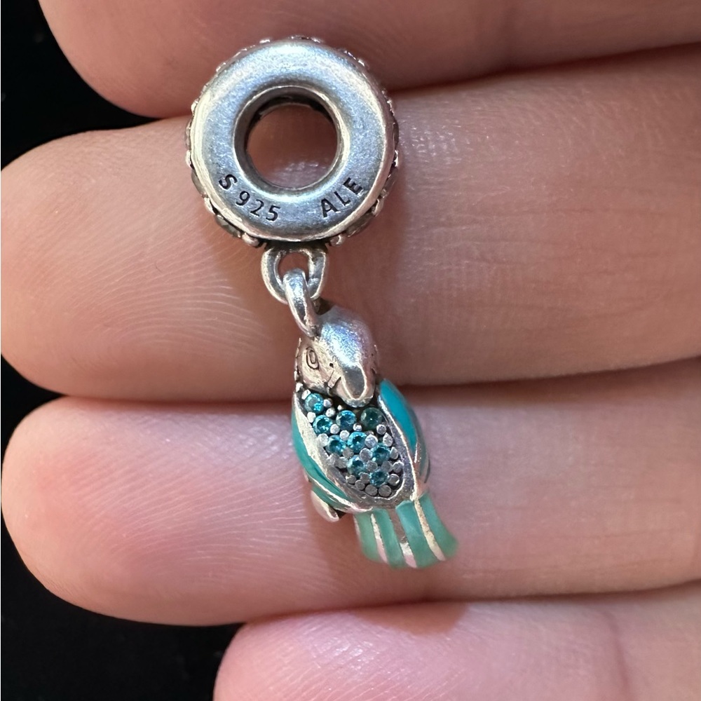 Pandora bird charm turquoise rhinestones